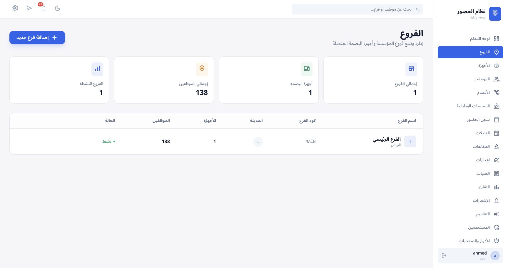 إدارة الفروع والأجهزة